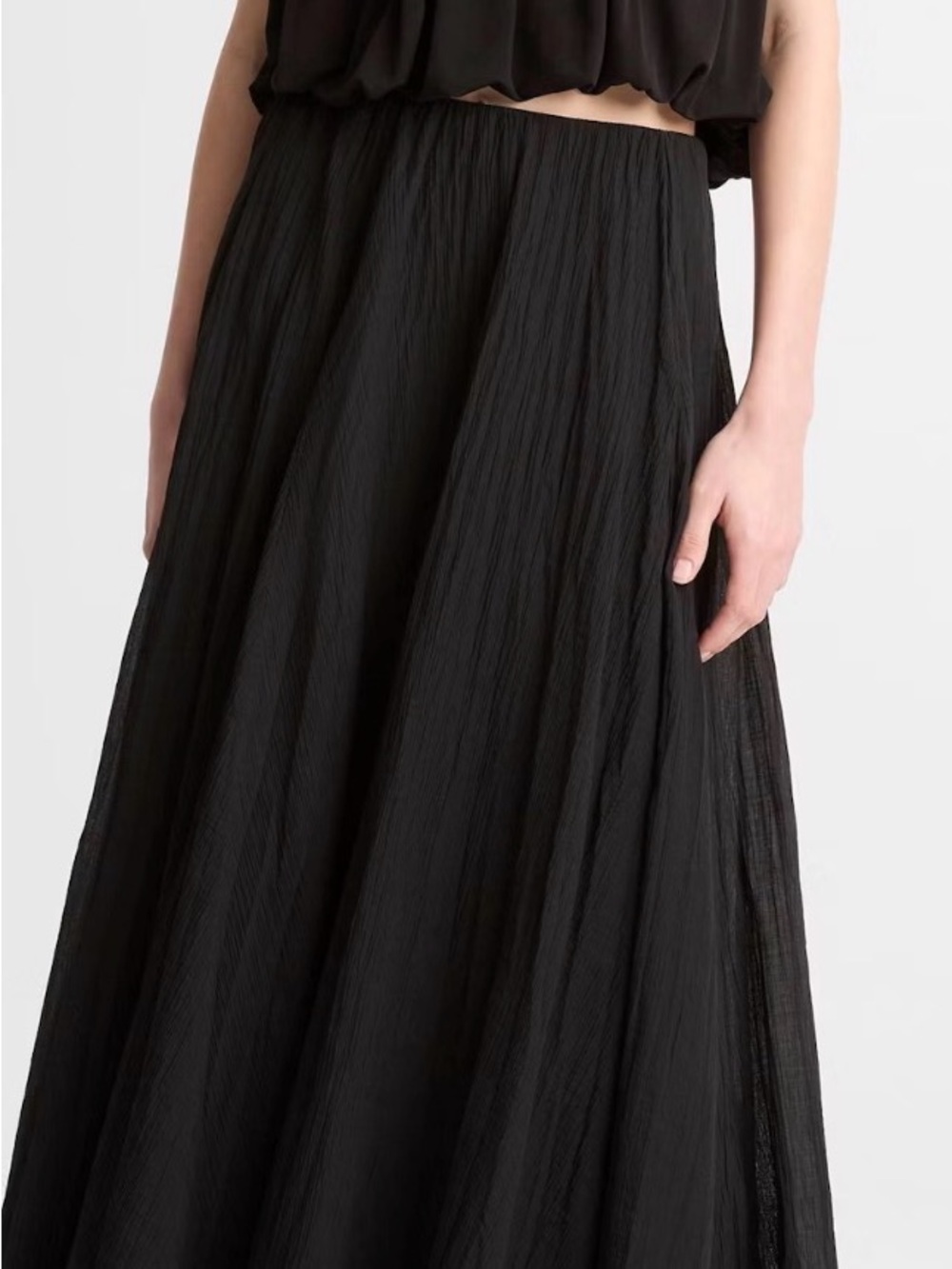 Vince Black Crinkled Maxi Skirt